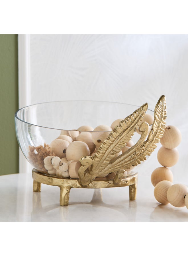 Home Box Footed Glass Bowl with Aluminium Fern Design - Image 2